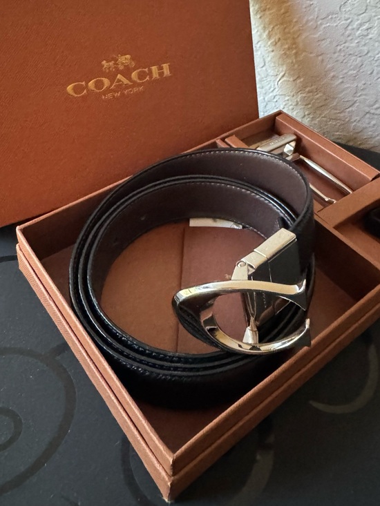 Coach Other - Coach Black Leather Men’s Belt with Silver Signature Buckle